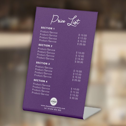 カスタム製品/サービス価格リスト紫モダン色 台座サイン