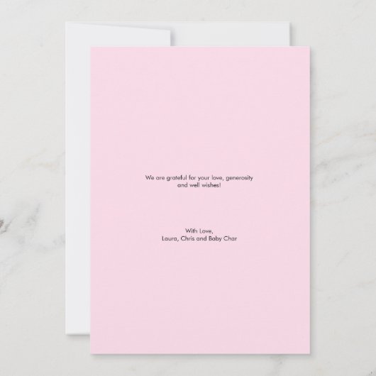 カスタム複数の写真ソフトピンクの赤ちゃん女の子シャワー サンキューカード (裏面)