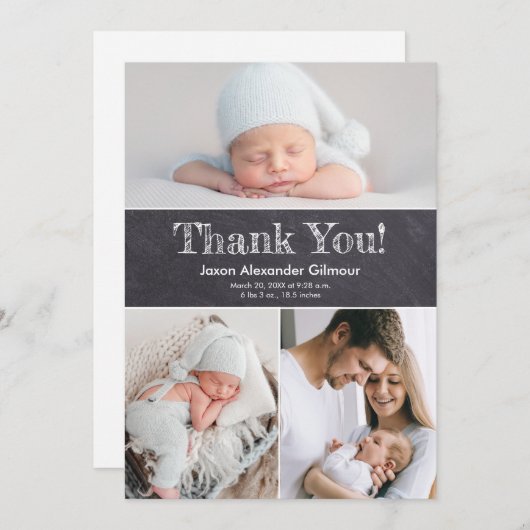 カスタム複数の写真チョークボード男の赤ちゃんシャワー サンキューカード (正面/裏面)