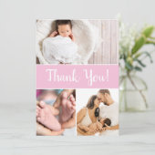 カスタム複数の写真ベビーガールシャワーピンク サンキューカード (スタンド正面)