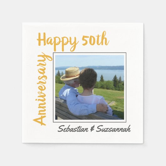 カスタム記念写真と名結婚称記念 スタンダードカクテルナプキン (正面)