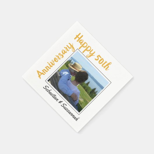 カスタム記念写真と名結婚称記念 スタンダードカクテルナプキン (角)