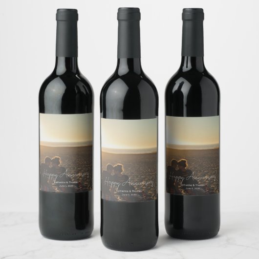 カスタム記念写真パーソナライズされた文字モダン ワインラベル (ボトル)