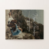 カスタム記念写真周年記念ミニマル結婚リスト ジグソーパズル (横)