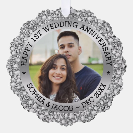 カスタム記念写真結婚1周年記念 オーナメントカード (正面)