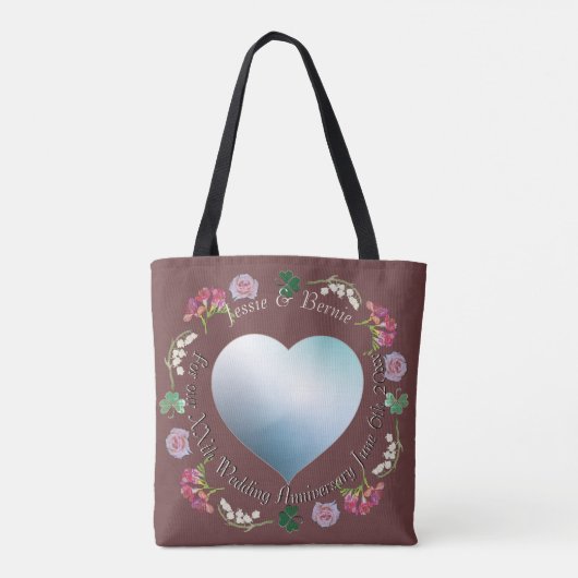 カスタム記念日ハートフォトフレシア トートバッグ (裏面)