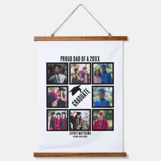カスタム誇りを持ったパパ卒業写真コラージュ 吊り下げ型タペストリー (正面)