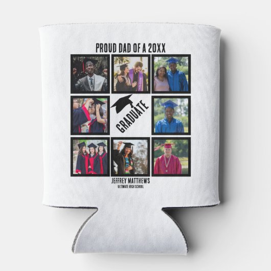 カスタム誇りを持ったパパ卒業写真コラージュ 缶クーラー (裏面)