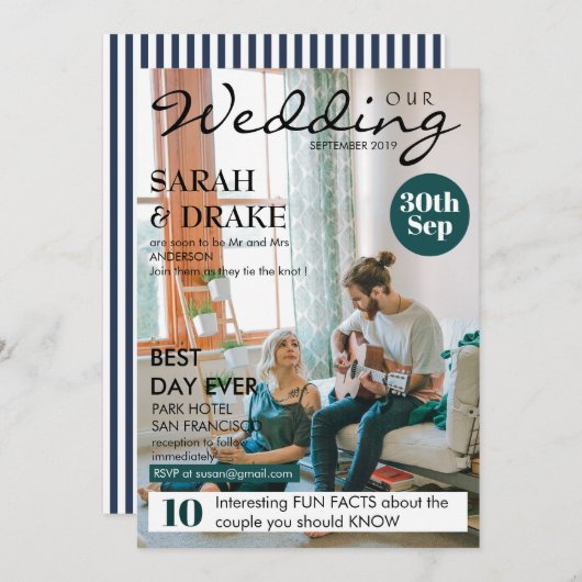 カスタム誌カバースタイルの結婚写真 招待状 (正面/裏面)