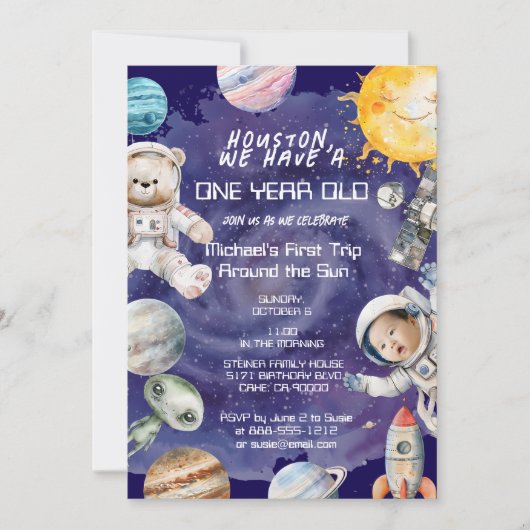 カスタム誕生日エイジ宇宙飛行士 招待状 (正面)