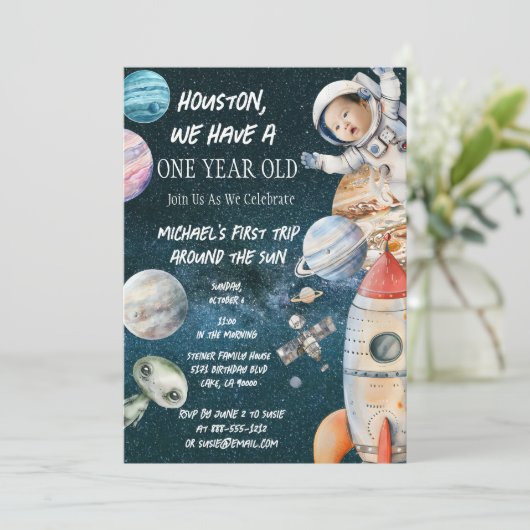 カスタム誕生日エイジ宇宙飛行士 招待状 (スタンド正面)