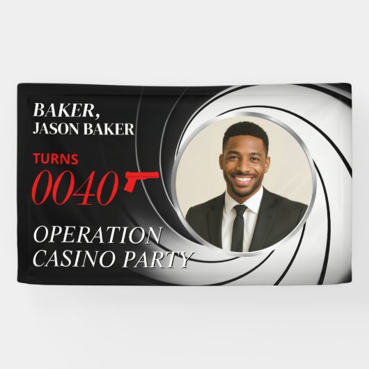 カスタム誕生日エージェント写真バナー、タキシードパーティー 横断幕 (横)