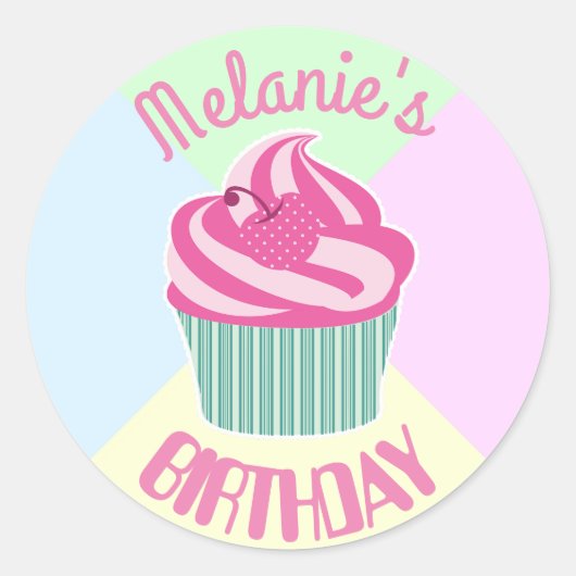 カスタム誕生日カップケパーソナライズされたーキ ラウンドシール (正面)