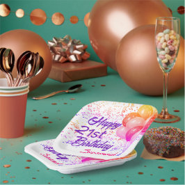 カスタム誕生日カラフル紙吹雪(バルーンあり) ペーパープレート