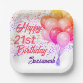 カスタム誕生日カラフル紙吹雪(バルーンあり) ペーパープレート (正面)