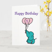 カスタム誕生日カード – ゾウ カード (黄色い花)