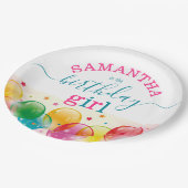 カスタム誕生日ガールフェスティバルカラフルピンク/ティール(緑がかった色) ペーパープレート (アングル)