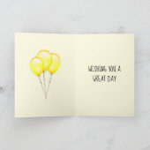 カスタム誕生日ギフト オリジナルデザインの茶色のモルモットと黄色の風船   カード (内部)