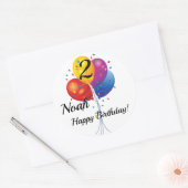 カスタム誕生日シール名&年バルーン ラウンドシール (封筒)
