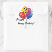 カスタム誕生日シール名&年バルーン ラウンドシール (バッグ)