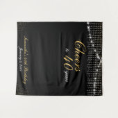 カスタム誕生日ストリングライト ゴールド背景写真 タペストリー (正面(横))