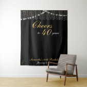 カスタム誕生日ストリングライト ゴールド背景写真 タペストリー (インサイチュ)