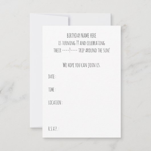 カスタム誕生日トリップのまわりにザサン 招待状 (裏面)