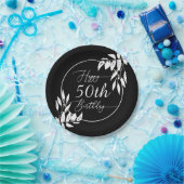 カスタム誕生日ハッピー50thブラック&ホワイトボタニカル ペーパープレート (パーティー)