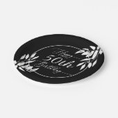 カスタム誕生日ハッピー50thブラック&ホワイトボタニカル ペーパープレート (アングル)