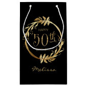 カスタム誕生日ハッピー50th金ゴールドブラックグリッター スモールペーパーバッグ (裏面)