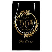 カスタム誕生日ハッピー50th金ゴールドブラックグリッター スモールペーパーバッグ (正面)