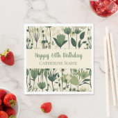 カスタム誕生日ハッピー60番モダングリーンワイルドフラワー スタンダードランチョンナプキン (インサイチュ)