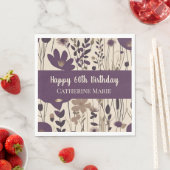 カスタム誕生日ハッ60モダン番紫の花 スタンダードランチョンナプキン (インサイチュ)