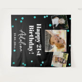 カスタム誕生日パーティモダンティール（緑がかった色）背景 タペストリー (正面(横))