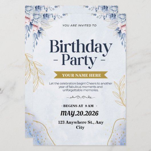 カスタム誕生日パーティーの招待のサプライズ誕生日 招待状 (正面/裏面)