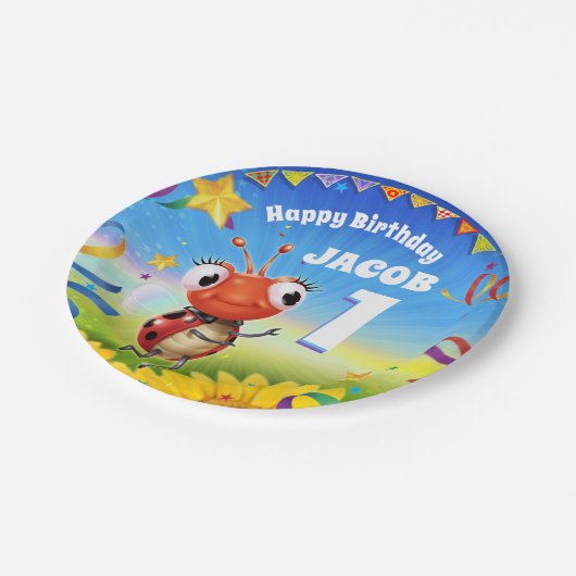 カスタム誕生日パーティープレート1歳 ペーパープレート (アングル)