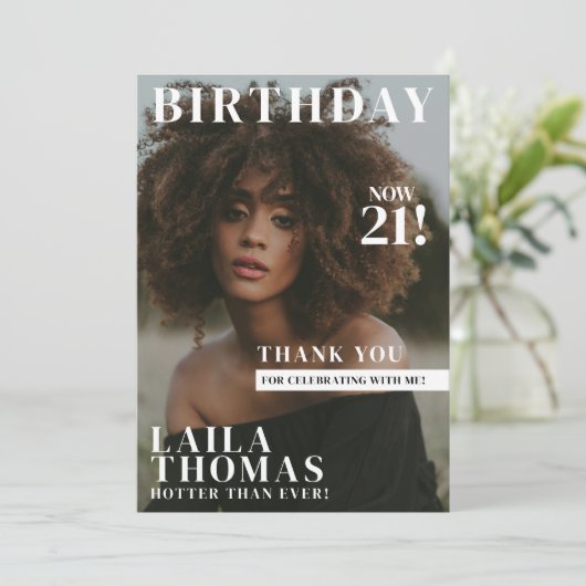 カスタム誕生日パーティーマガジンのカバー写真 サンキューカード (スタンド正面)