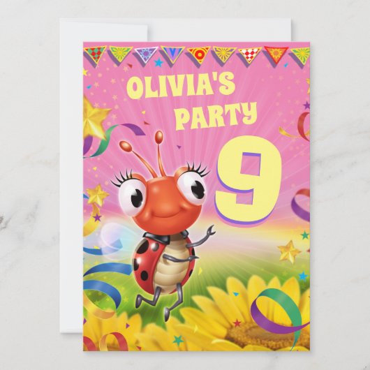 カスタム誕生日パーティー招待状ガール9歳 招待状 (正面)