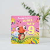 カスタム誕生日パーティー招待状ガール9歳 招待状 (スタンド正面)