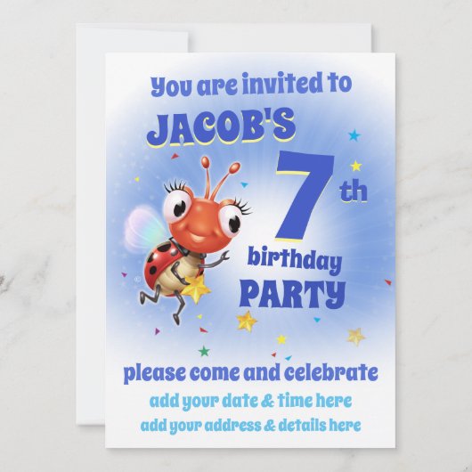 カスタム誕生日パーティー招待状男の子7歳 招待状 (裏面)