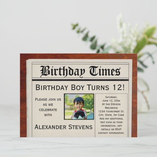 カスタム誕生日パーティー新聞招待状 招待状 (スタンド正面)