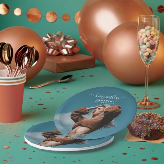 カスタム誕生日パーティー自撮写真 ペーパープレート (複数)