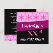 カスタム誕生日ピンクスターフラワーズV001 招待状 (正面/裏面)