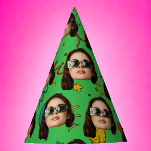 カスタム誕生日フォト顔パターンパーティーデコール パーティーハット