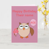 カスタム誕生日フクロウカード カード (黄色い花)