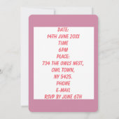 カスタム誕生日フクロウパーティの招待状 招待状 (裏面)