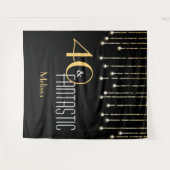 カスタム誕生日ブラック金ゴールドフォトブース背景 タペストリー (正面(横))