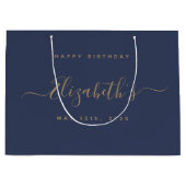 カスタム誕生日ブルーと金ゴールド ラージペーパーバッグ (正面)