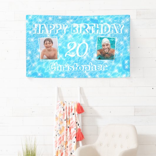 カスタム誕生日プールパーティーブルーウォーター波紋 横断幕 (インサイチュ)