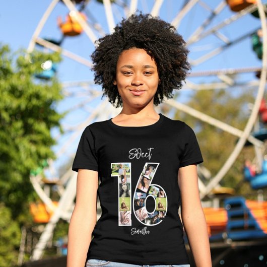 カスタム誕生日ホワガーリーイト16フォトコラージュ Tシャツ